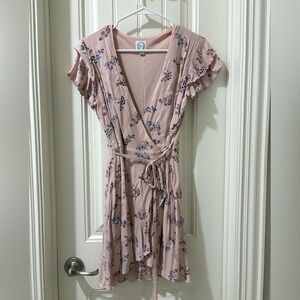 Blue Rain Pink Floral Wrap Dress